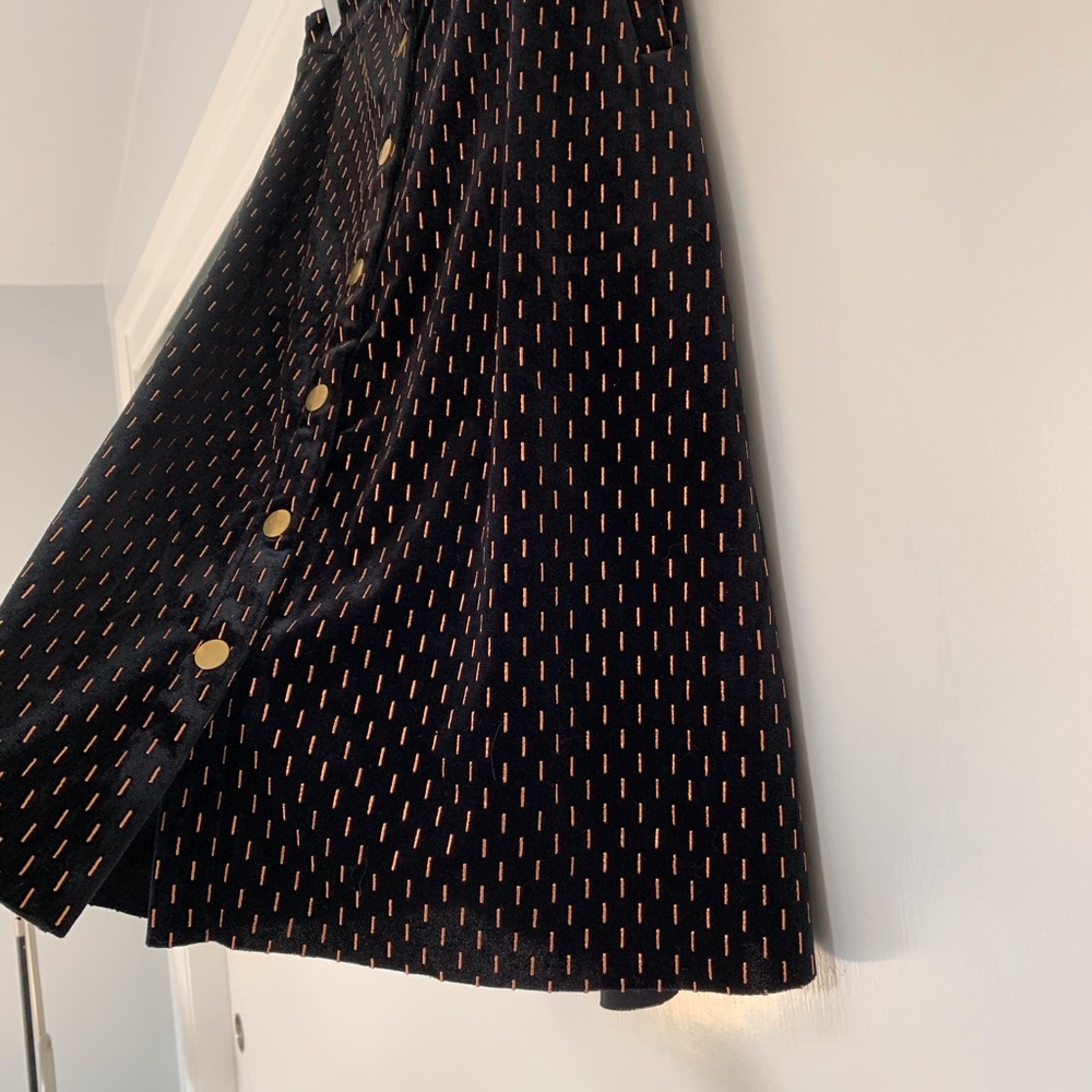 NEW AMENAPIH HIPANEMA PARIS Velvet Skirt Metallic Gold Button Black S - Picture 5 of 8